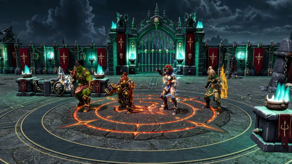 The four heroes together in the Fallen Citadel