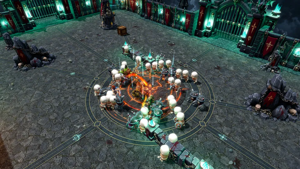 Heroes confronting a horde inside the arena